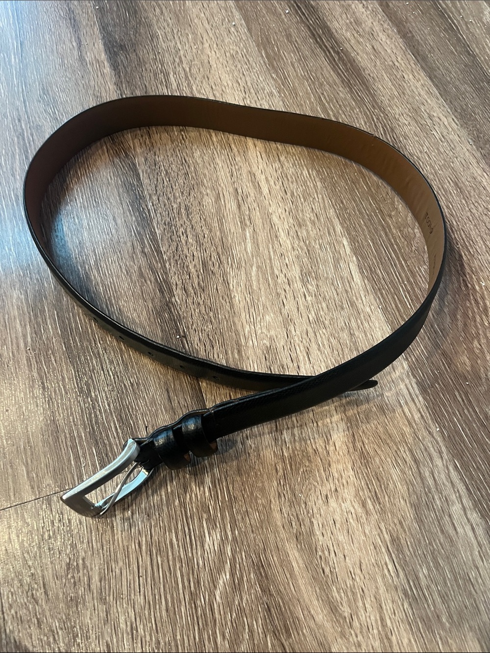 Allen Edmonds Men's Black Leather Belt with Silver Buckle